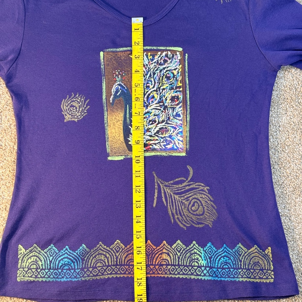 Women's Purple Peacock Graphic Long Sleeve Top - Picture 7 of 16